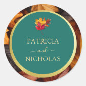 Een Blauwgroen & Herfst Fantasy Gold Rustic Reveri Ronde Sticker (Voorkant)