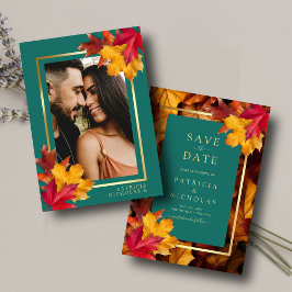 Een Blauwgroen & Herfst Fantasy Gold Rustic Reveri Save The Date