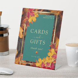 Een Blauwgroen & Herfst Fantasy Gold Rustieke Kaar Reclamebord Met Voetstuk