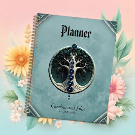 Een blauwgroen, mystieke levensboom. planner