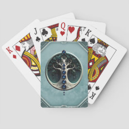 Een blauwgroen, mystieke levensboom. pokerkaarten