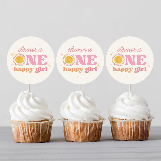 Een blij meisje Boho Sun 1e verjaardag Stickers