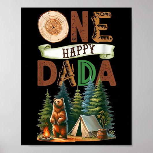 Eén blije Dada-kampeerder eerste verjaardag Campin Poster (Voorkant)