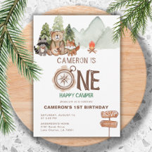 Eén blije kampeerbeer waterverf 1e verjaardag