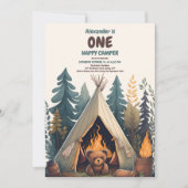 Eén blije kampeerder Houten jongens 1e verjaardag Kaart (Voorkant)