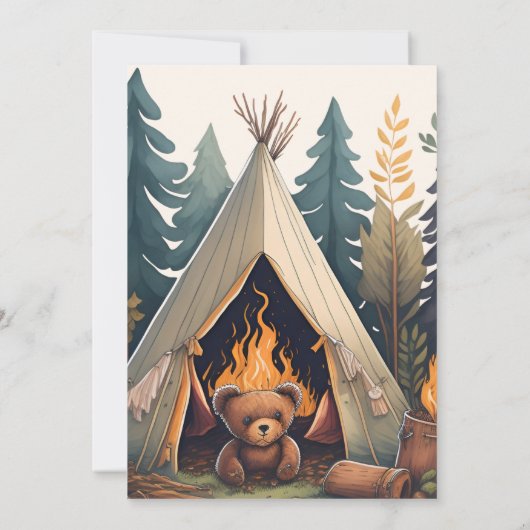 Eén blije kampeerder Houten jongens 1e verjaardag Kaart (Achterkant)