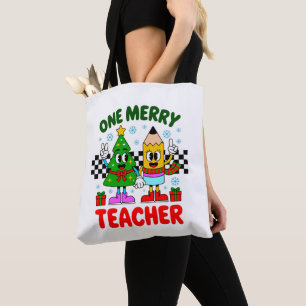 Eén blije kerstboom-potlood voor leraren Kersttruc Tote Bag
