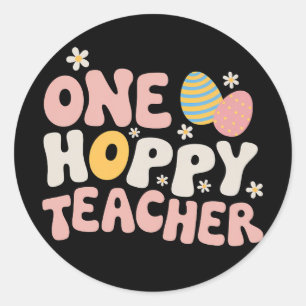 Een blije leraar Pasen onderwijs groovy retro Ronde Sticker