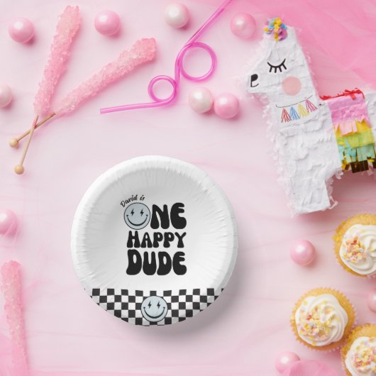 Eén blije vent blauwe blije gezicht verjaardag papieren kommen (Feest)