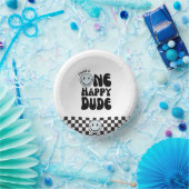 Eén blije vent blauwe blije gezicht verjaardag papieren kommen (Feest)