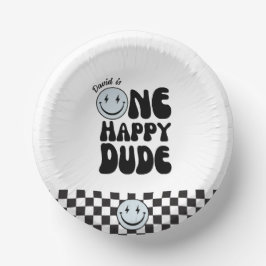 Eén blije vent blauwe blije gezicht verjaardag papieren kommen