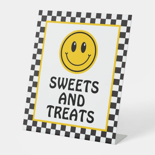 Eén blije vent Blij gezicht Snoepjes en lekkernije Reclamebord Met Voetstuk (Voorkant)