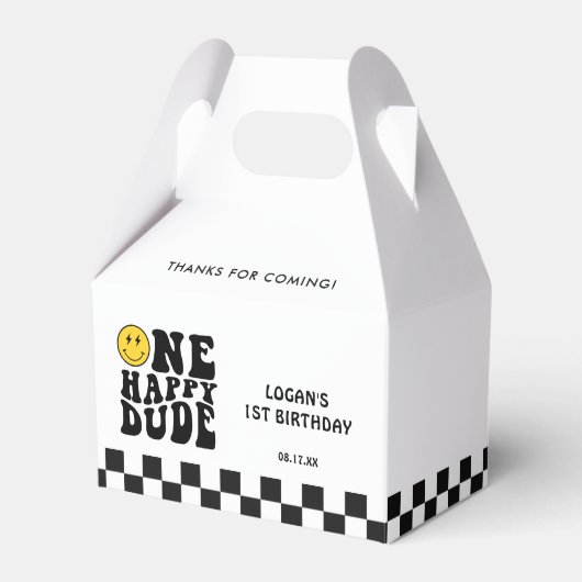 Eén blije vent glimlach gezicht jongen eerste verj bedankdoosjes (Voorkant Zijde)