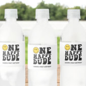 Eén blije vent lachend gezicht jongen eerste verja waterfles etiket