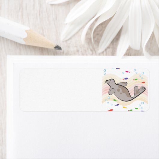 Een blije zeeen leeuw etiket (Insitu)