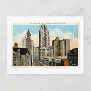 Een blik naar het oosten op Fort Street Detroit, M Briefkaart