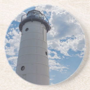 Een blik op de vuurtoren van Manistee Zandsteen Onderzetter