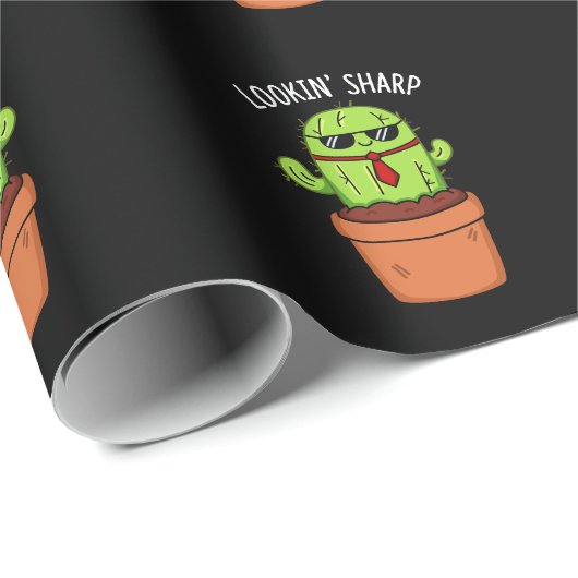 Een blik op Sharp Funny Cactus Pun Dark BG Cadeaupapier (Rol Hoek)