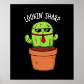 Een blik op Sharp Funny Cactus Pun Dark BG Poster (Voorkant)