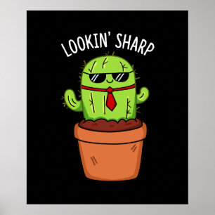 Een blik op Sharp Funny Cactus Pun Dark BG Poster