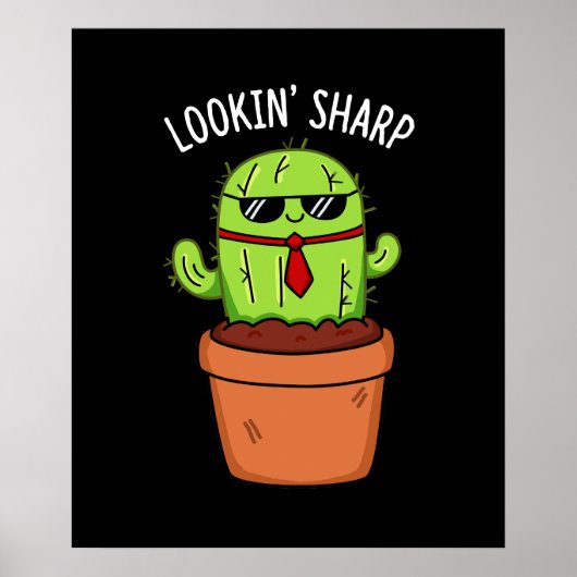 Een blik op Sharp Funny Cactus Pun Dark BG Poster (Voorkant)