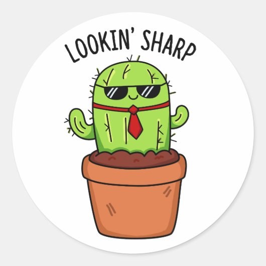 Een blik op Sharp Funny Cactus Pun Ronde Sticker (Voorkant)