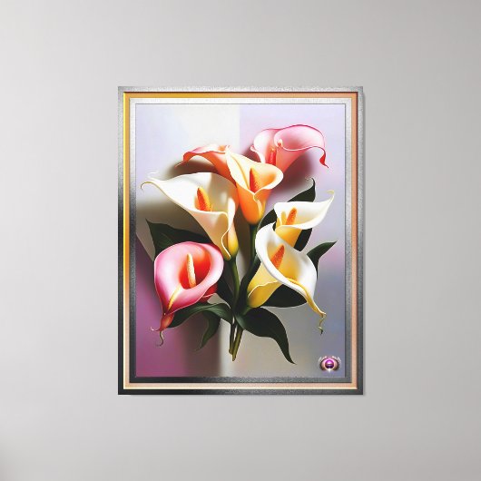 Een bloei van Calla lelies in pastelkleuren Canvas Afdruk (Voorkant)