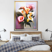 Een bloei van Calla lelies in pastelkleuren Canvas Afdruk (Insitu (Slaapkamer))