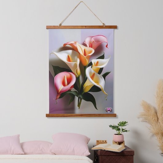 Een bloei van Calla lelies in pastelkleuren Hangend Wandkleed (Slaapkamer)