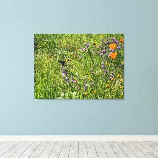Een bloeiend Californië: Wildbloemen Canvas Afdruk (Insitu (Houten vloer))