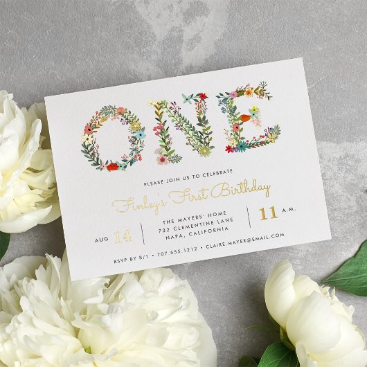 Een bloeiend | Eerste verjaardag Folie Uitnodiging