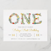 Een bloeiend | Eerste verjaardag Folie Uitnodiging (Voorkant)