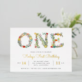 Een bloeiend | Eerste verjaardag Folie Uitnodiging (Staand Voorkant)