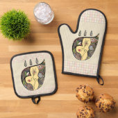 Een bloem binnenin ovenwant & pannenlap set (Top down)