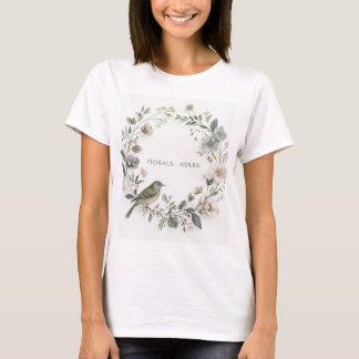 Een  bloem en een vogeltje t-shirt