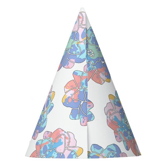 Een bloem gemaakt van verfvlekken feesthoedjes (Achterkant)