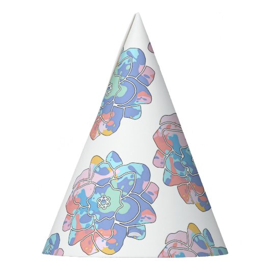 Een bloem gemaakt van verfvlekken feesthoedjes (Links)