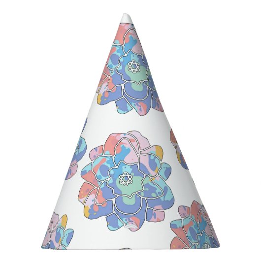 Een bloem gemaakt van verfvlekken feesthoedjes (Rechts)