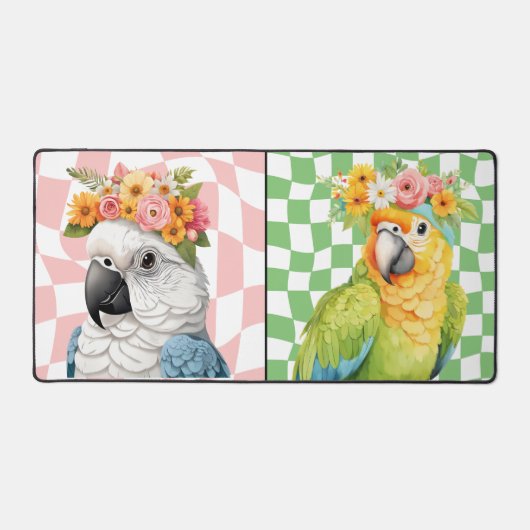 Een bloem kroon papegaai met een geruite achtergro bureaumat (Voorkant)