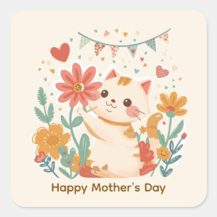 Een bloem van een dankbare kat vierkante sticker