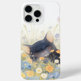 Een bloembed met een katje iPhone 15 pro max hoesje