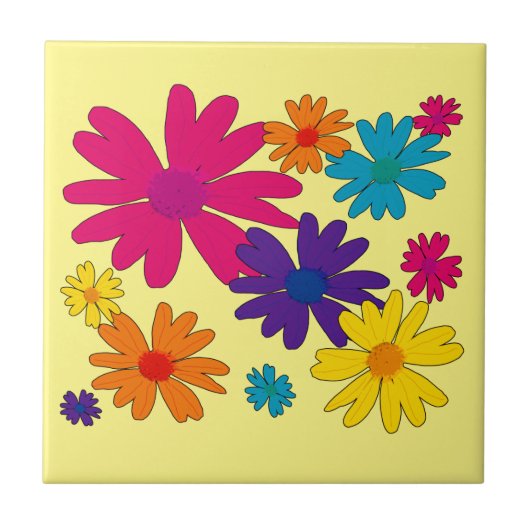 Een bloembed van melkbloemen tegeltje (Voorkant)