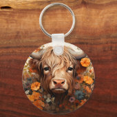 Een bloemenhoogland Koe serie ontwerp 3 Sleutelhanger (Achterkant)