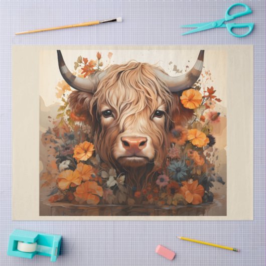 Een bloemenhoogland Koe serie ontwerp 3 Tissuepapier (Craft)