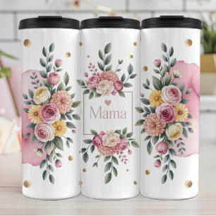 Een bloemenmama met roze rozen thermosbeker