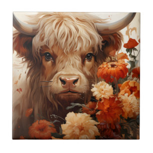Een bloemige Highland-koserie ontwerp 1 Tegeltje