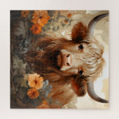 Een bloemige Highland-koserie ontwerp 2 Legpuzzel (Horizontaal)