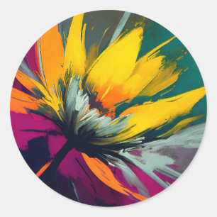 Een Bloemige Odyssee – Expressieve Bloei in Bewegi Ronde Sticker