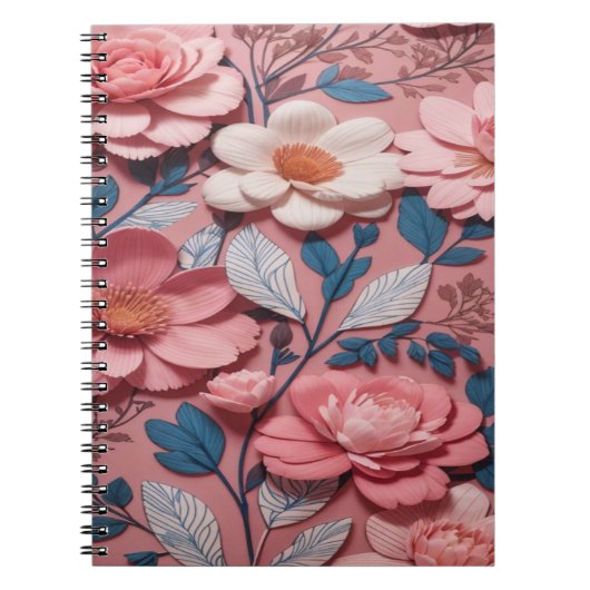 Een bloemmotief met een roze achtergrond notitieboek (Voorkant)
