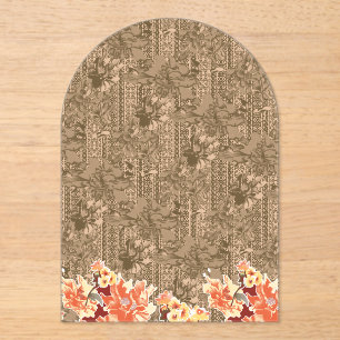 Een  bloemmotief met ingewikkeld bruin desi acryl uitnodigingen